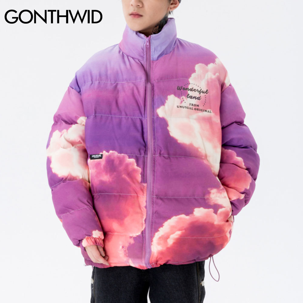GONTHWID Cottond Padded Jackets Streetwear Hip Hop Galaxy Sunset Cloud Print Full Zip Reflective Jacket Coat Casual Tops Outwear 201214