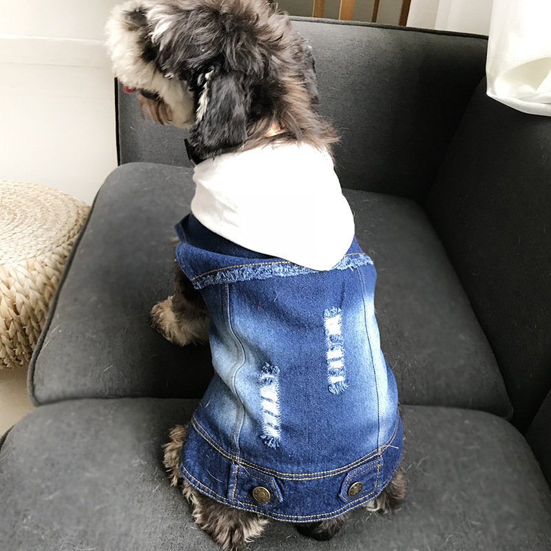 Hot Dog Clothes Small Dogs French Bulldog Denim Jacket Chihuahua Jeans Coat Hooded Vest for Pug Cat Pet Costume S-4XL T200710