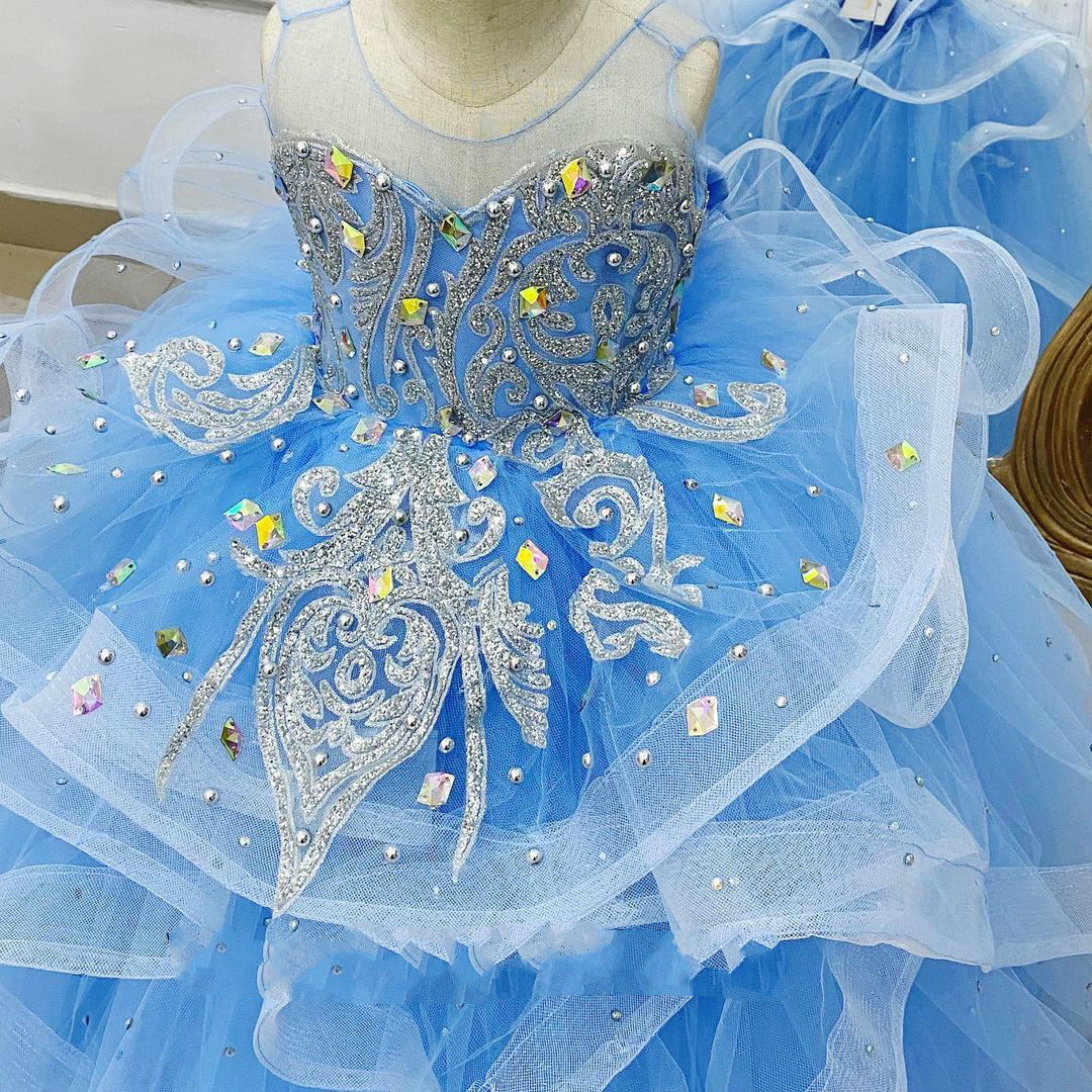 lace crystals flower girl dresses ball gown sheer neck little girl wedding dresses cheap communion pageant dresses gowns zj710