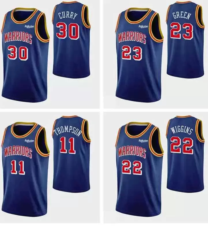 75th Anniversary Blue Jersey Stephen 30 Curry Andrew Wiggins Draymond 23 Green Thompson Basketball Jerseys Men 99