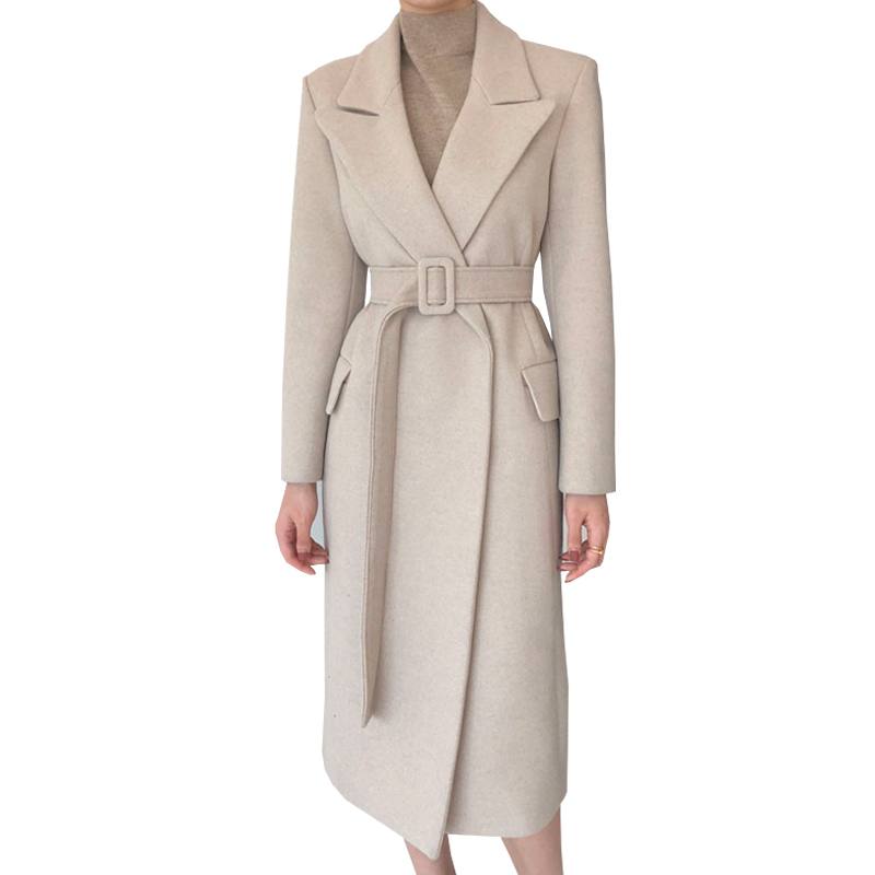 Women's Long Coat For Autumn Or Warm Winter Lady Fashion With Belt 201222