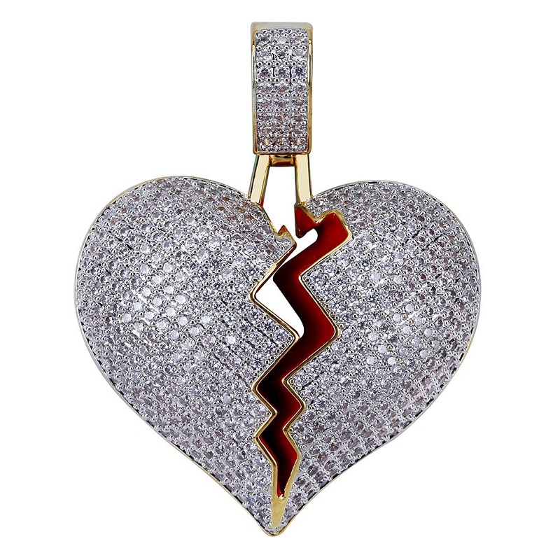 Solid Broken Heart Pendant For Mens Womens New Fashion Personality Hip Hop Necklace Couple Jewelry Free shipping Free shipping