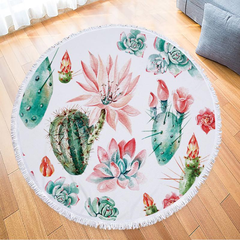 

Cactus Floral Round Beach Towel Flowers Thick Shower Bath Towels Microfiber Summer Swimming Circle Mat Towels 150cm With Tassels, Pattern 2