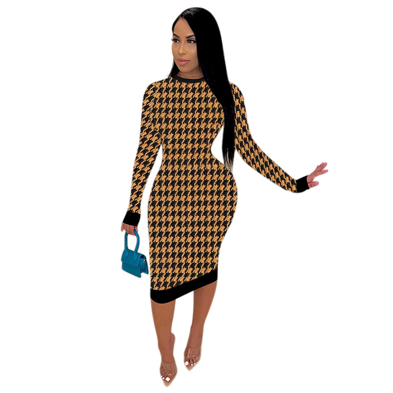 New Long Sleeve Dresses Women Plus Size 3XL 4XL Bodycon Dress Wholesale Causal Midi Skirt Sexy Hip Package Dress Bulk pencil skirts fall clothes 6915