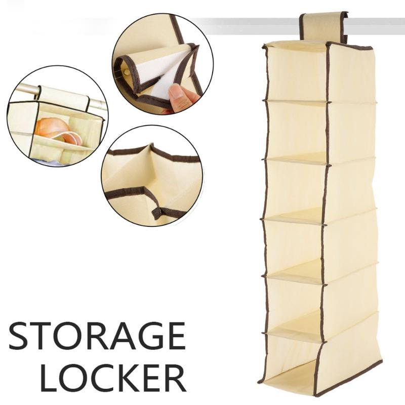 

6 Layers Hanging Storage Bag Drawer Type Shelves Non Woven Organizer Wardrobe Shoes Garment Clothes Organiser Storage Bags, Light yellow