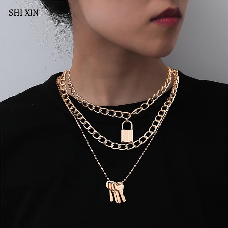 SHIXIN 3 Pcs/Set Chunky Chain With Lock/Key Pendant Necklace for Women/Men Punk Multi Layer Padlock Necklace on the Neck Jewelry
SHIXIN 3 Pcs/Set Chunky Chain With Lock/Key Pendant Necklace for Women/Men Punk Multi Layer Padlock Necklace on the Neck Jewelry