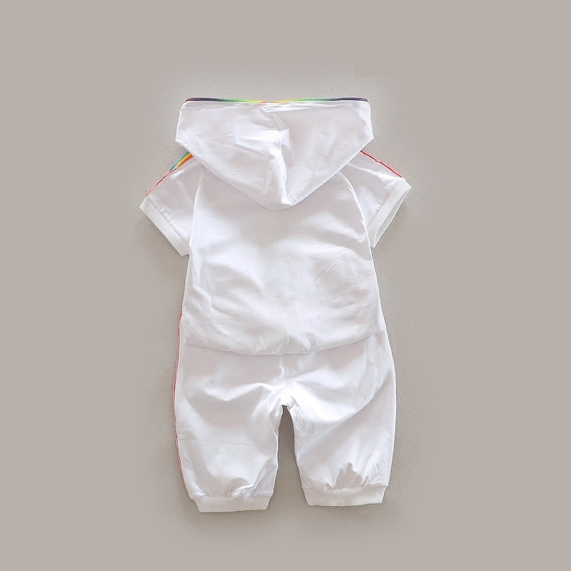 Children Summer Cotton Garment Baby Boys Girls Candy-colored Zipper Hoodies Short 2 Pcs/Set Kids Short Sleeve Twinsets Tracksuit 201126