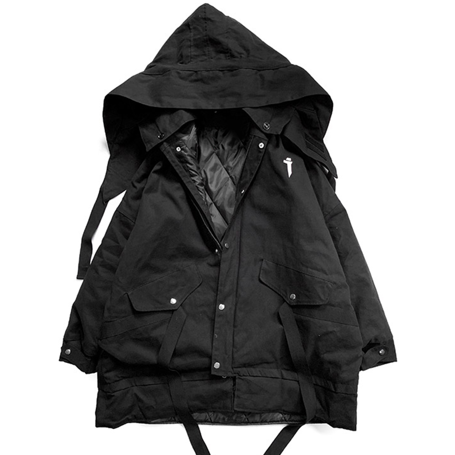 11 BYBB'S DARK Detachable Letter Printed Mens Hooded Parkas Hip Hop Thick Padded Jackets Harajuku Ribbons Windbreaker Streetwear 201214