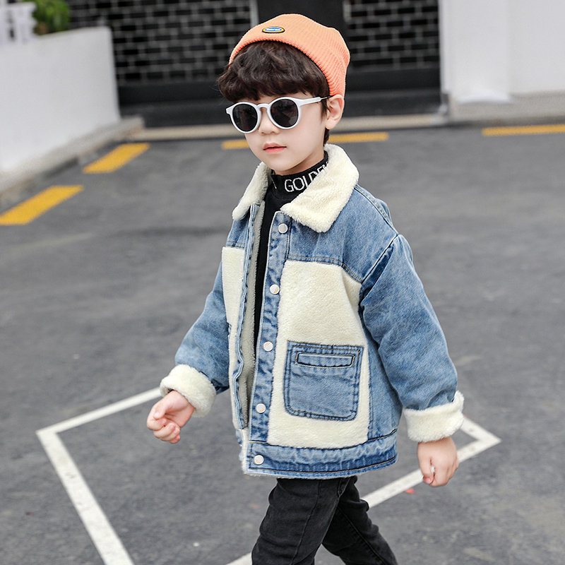 Autumn Winter Children's Wool Cashmere Denim Jacket Coats for Boys Child Warm Denim Jacket Baby Boy Lambwool Coat For Kids 2-9T 201126