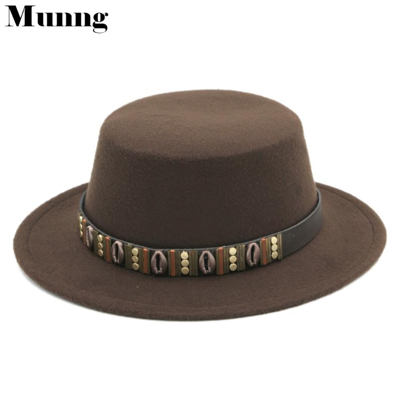 Munng New Unisex Spring Autumn Felt Pork Pie Boater Hat Wide Brim Flat Top Bowler Cap, Black
Munng New Unisex Spring Autumn Felt Pork Pie Boater Hat Wide Brim Flat Top Bowler Cap, Black