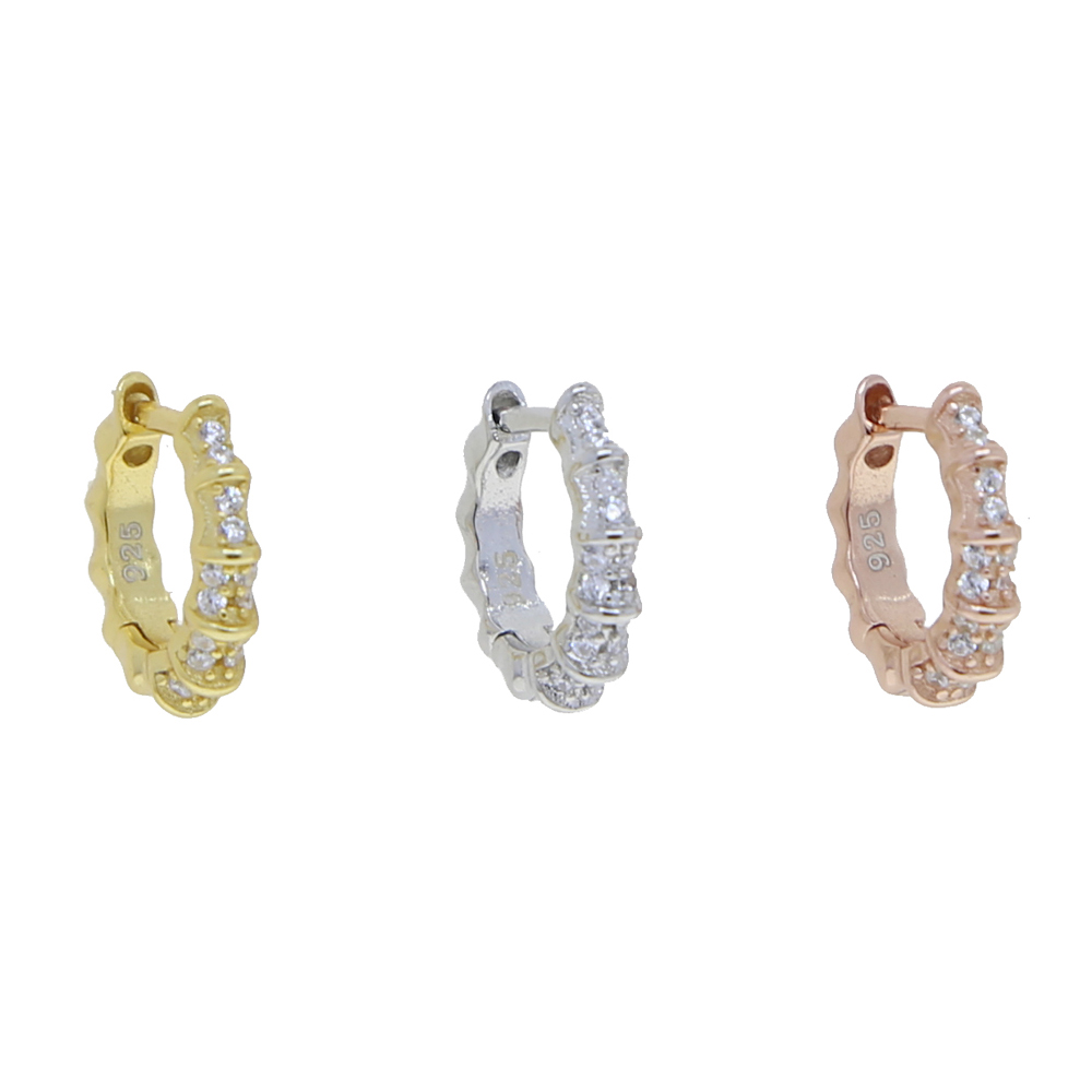 100% 925 Sterling Silver Delicate Dainty Jewelry Multi Piercing Mini Small Hoop Micro Pave CZ Bamboo Hoop Earring for Women Girls