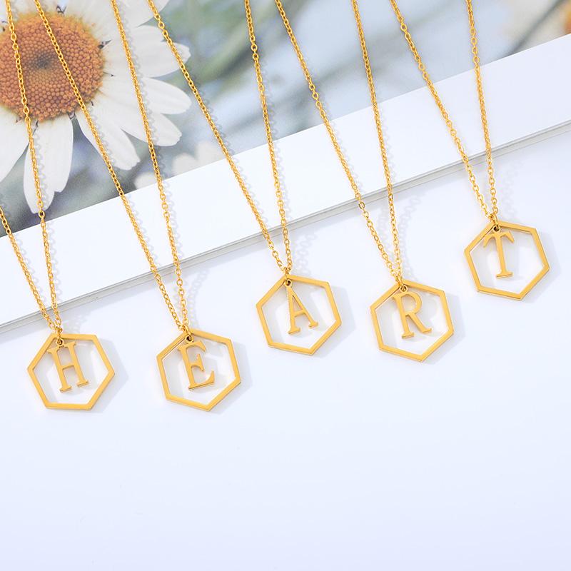 Hollow Hexagon Initial Letter Necklace for Women Stainless Steel Gold Chain A-Z Alphabet Pendants Necklaces Female Jewelry Gifts
Hollow Hexagon Initial Letter Necklace for Women Stainless Steel Gold Chain A-Z Alphabet Pendants Necklaces Female Jewelry Gifts