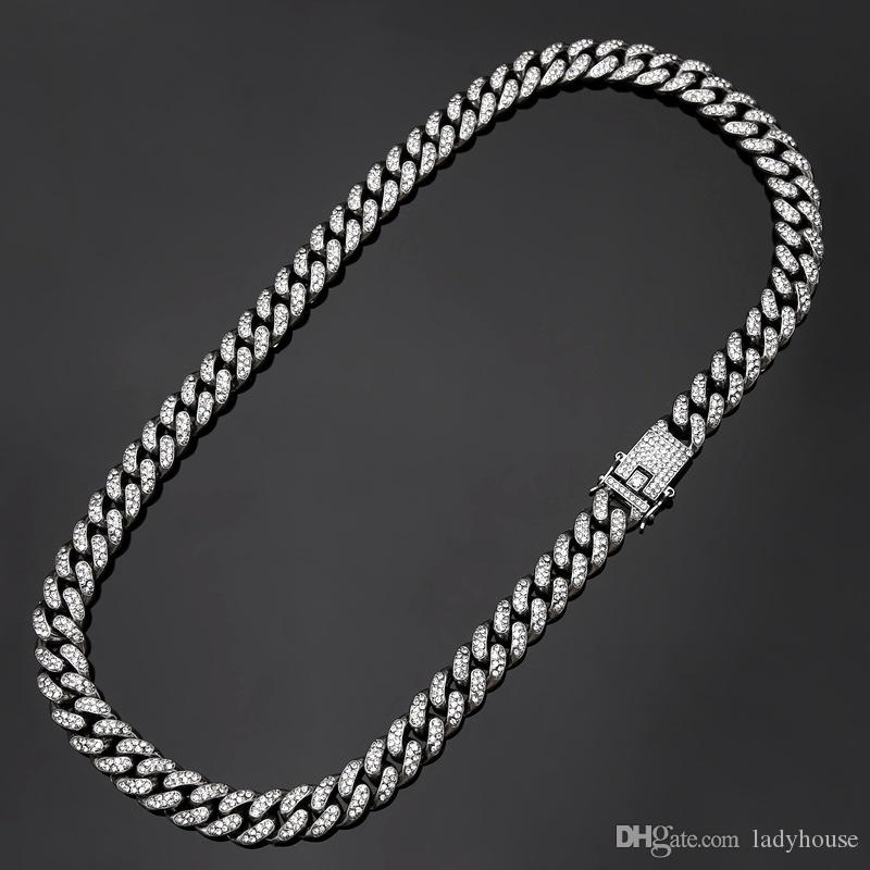 Hip Hop Bling Fashion Jewelry Iced Out Chain Necklace Gold Sier Miami Cuban Link Chains for Cool Men Women Free shipping