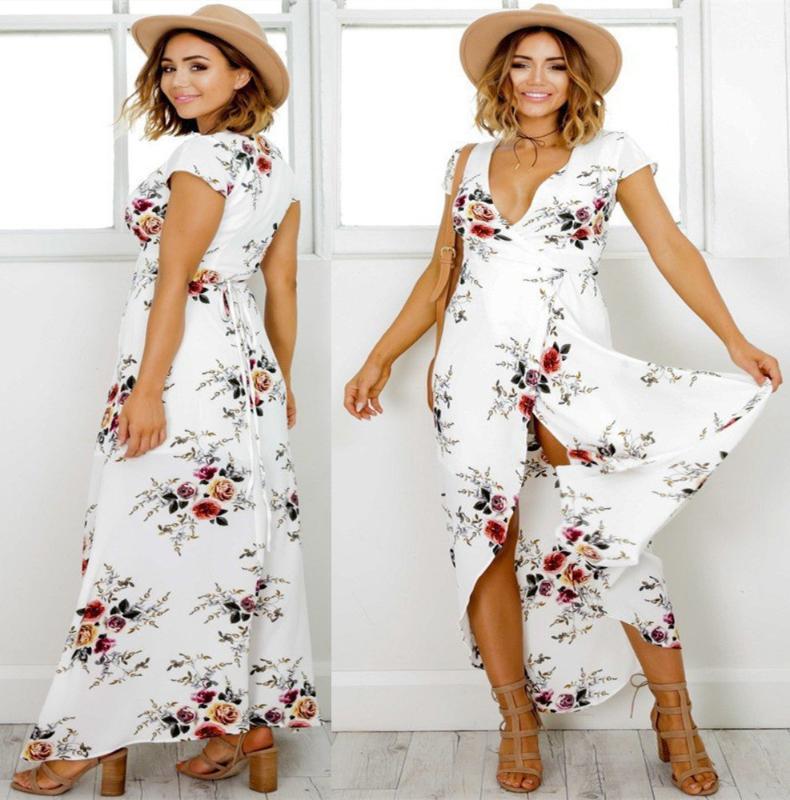 New women's Printed Dress split beach skirt1