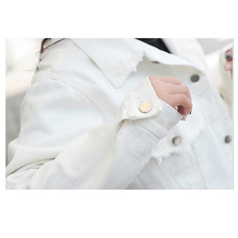 Cotton White Harajuku Doodle Autumn Jacket Coat Casual Letter Floral Print Long Sleeve Denim Couple Tops C07508B 201029