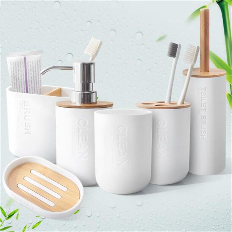 Bathroom Accessories Toilet Brush Soap Dish Dispenser Bamboo Toothbrush Holder