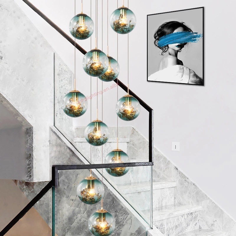 Art deco hanging home dining room decorating long foyer staircase modern hand blown glass chandelier light for high ceilings