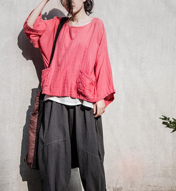 Women Loose Solid Color Cotton T-shirt Short Tops Ladies Vintage Wrinkle Plus Size Tees Shirt Female Spring Autumn Tops, Pink
Women Loose Solid Color Cotton T-shirt Short Tops Ladies Vintage Wrinkle Plus Size Tees Shirt Female Spring Autumn Tops, Pink