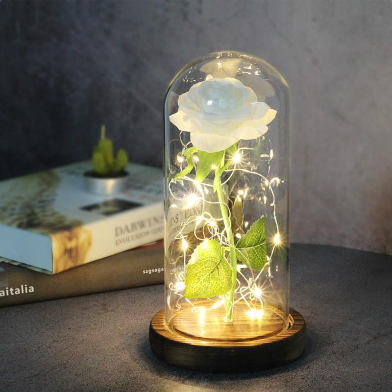LED Glass Immortal Rose Enchanted Galaxy Decoration Home Furnishing Eternal 24K Gold Foil Flower Glass Cover Valentine's Day Gif