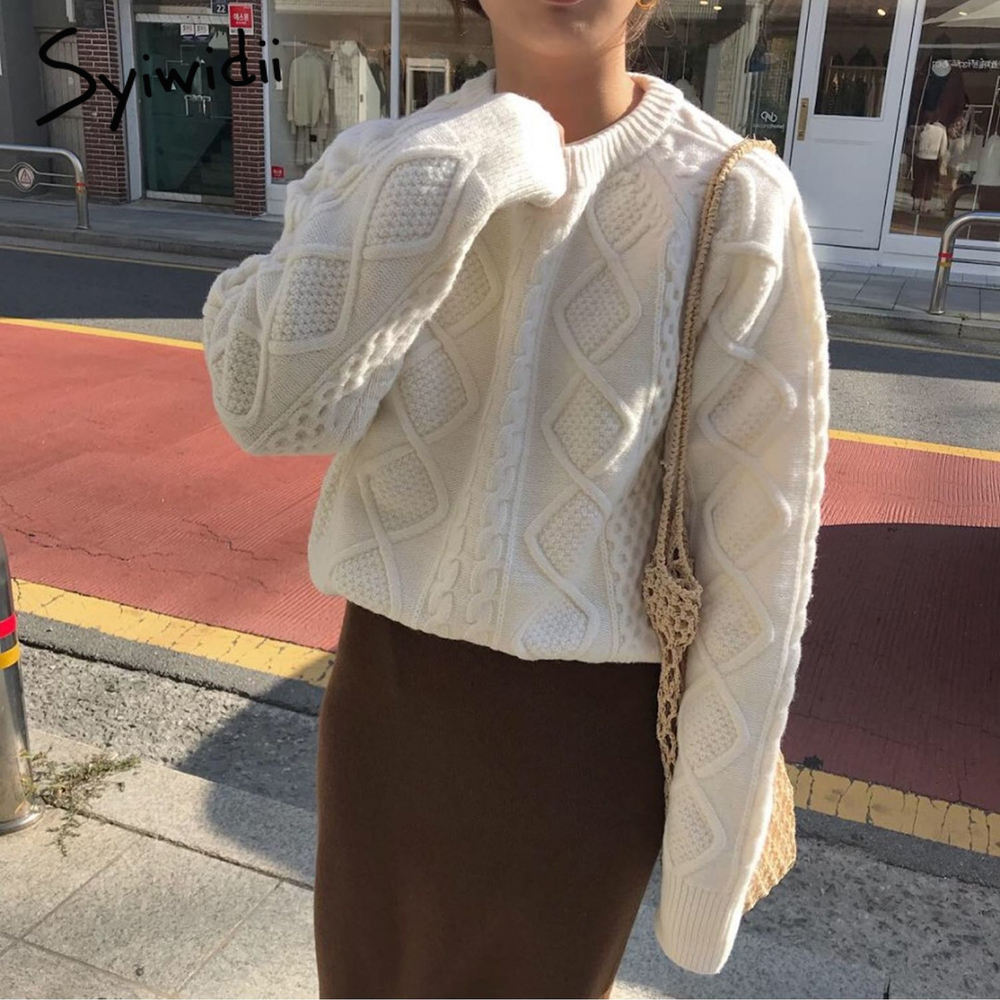 syiwidii new sweater womens ribbed knitted autumn winter casual pullovers solid long sleeve korean top harajuku black khaki 201111wtt