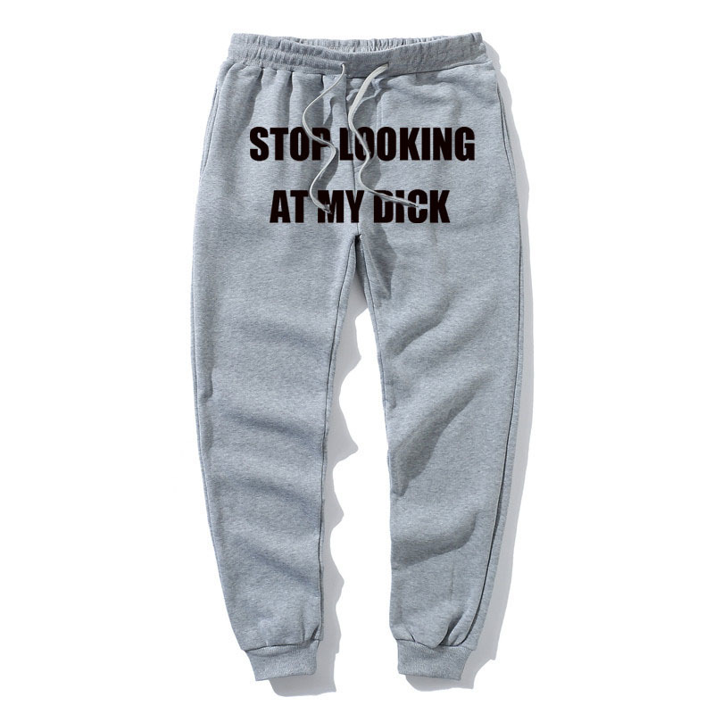 Stop Looking At My Dick Sweatpants Men Women High Waist Pants Black White Casual Joggers Trouser Hip Hop Funny Sweatpants Loose 201110