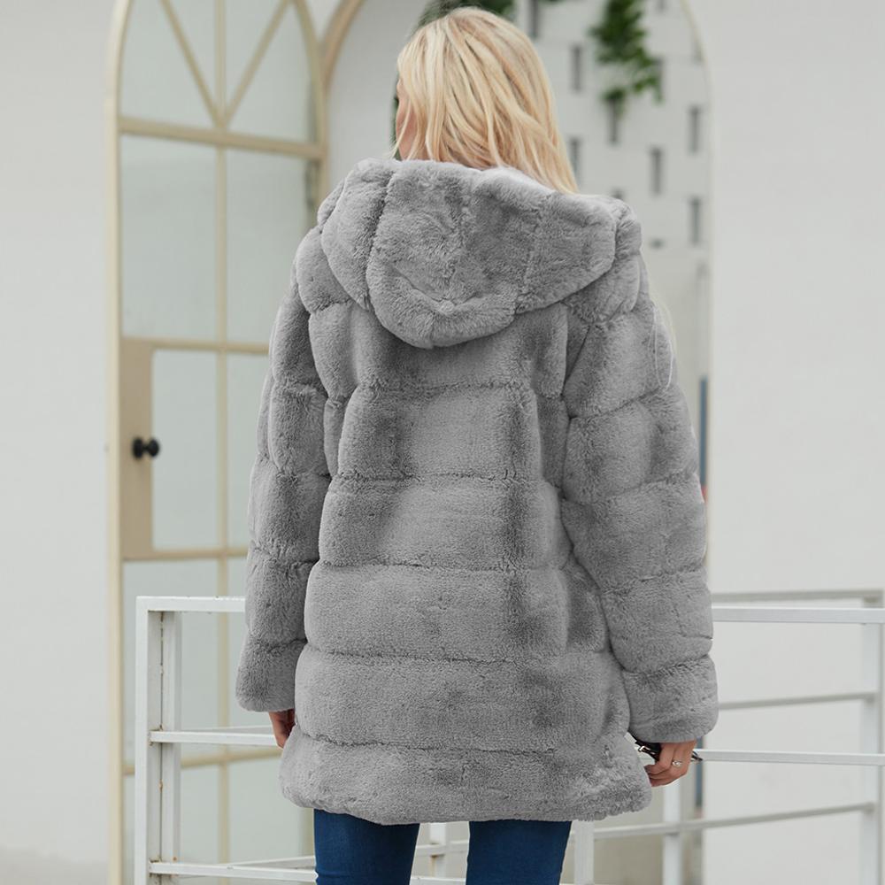 Fur Cat Winter Clothes Women Ladies Warm Faux Fur Coat Jacket Solid Hooded Outerwear 201214
