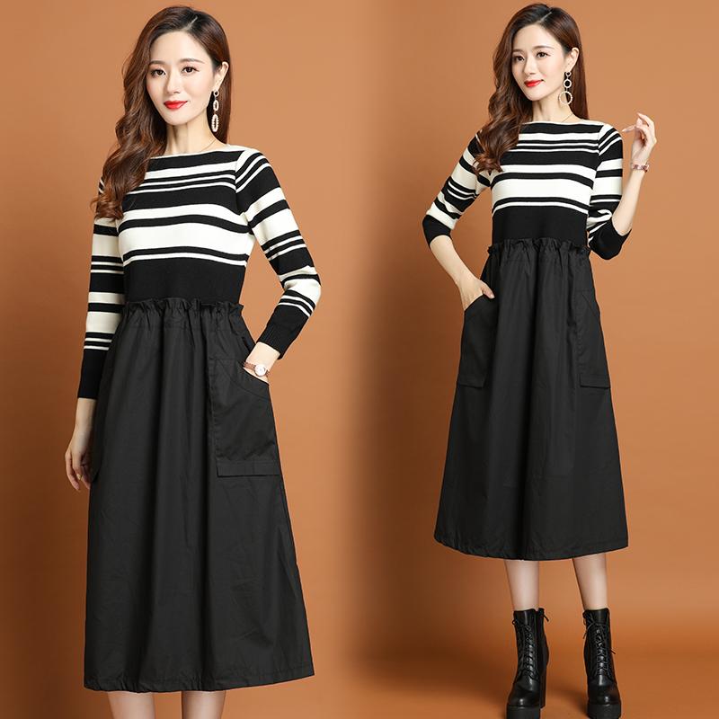 Women' Spring and Autumn Clothing 2021 Waist Slim Stitching Sweater Shirt Dress Black and White Striped A-line Knitted Dress
Women' Spring and Autumn Clothing 2021 Waist Slim Stitching Sweater Shirt Dress Black and White Striped A-line Knitted Dress
