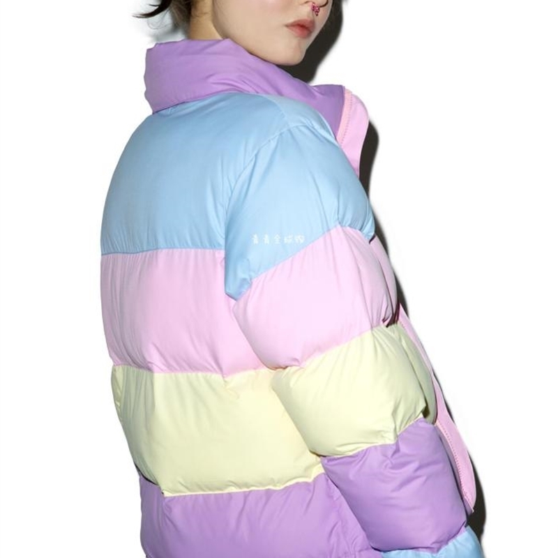 Harajuku Rainbow Jackets with Removable Hat for Women All-match Thick Clothing Loose Rainbow Splicing Color Coats For Women 201106