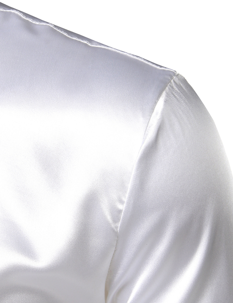 Men's 2 Pieces (Shirt+Tie) White Silk Satin Dress Shirts Slim Fit Long Sleeve Button Down Shirt Male Wedding Party Prom Chemise 201120