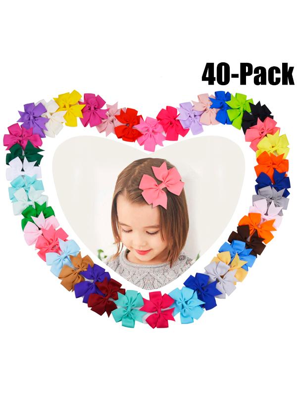 40pcs/lot Grosgrain Ribbon Hair Bow with Clips Baby Girls Bowknot Clips Hairpins Photo Shoot Hair Accessories