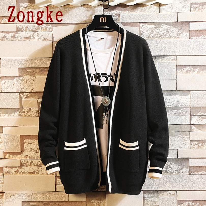 Zongke Autumn Korean Knitwear Cardigan Men Sweater Striped Sweaters For Men Slim Fit Winter Clothes M-XXXL 201118