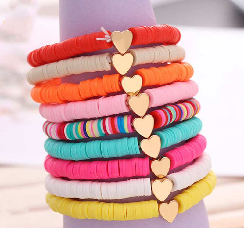 9 Color Girls Love Heart Charm Bracelets Jewelry Multicolor polymer clay Flat Beads Bracelet Set Women Boho Ethnic Jewelrys A8326, 4pcs sets
9 Color Girls Love Heart Charm Bracelets Jewelry Multicolor polymer clay Flat Beads Bracelet Set Women Boho Ethnic Jewelrys A8326, 4pcs sets