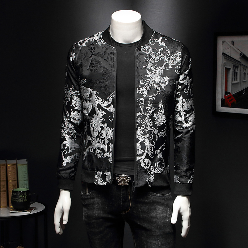 Fashion Men's Floral Jackets Embroidery Flower Stylish Bomber Jacket Men Zipper Pocket Outerwear Coat Male Slim Fit Veste Male 201114