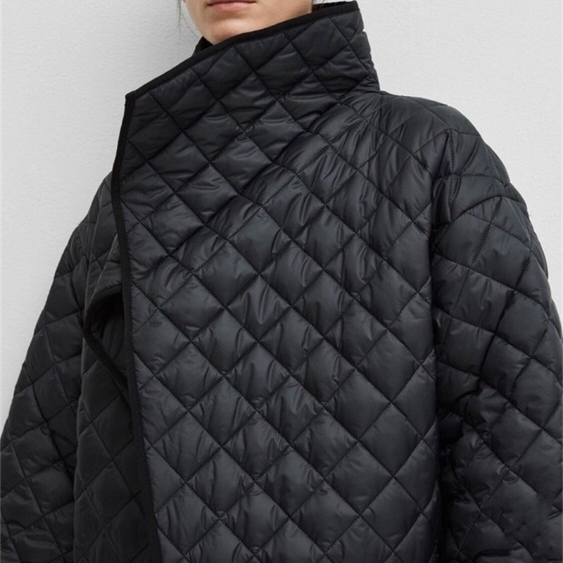 Obrix Long Casual Style Streetwear Jacket V-Neck Full Sleeve Loose Ankle Length Trendy Quilted Coat For Women 201023