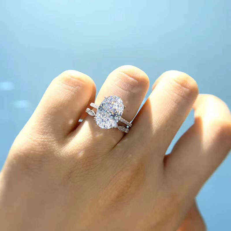 PANSYSEN 9ct Radiant Cut 9*13MM lab Diamond Ring sets for Women Solid 925 Sterling Silver 18K Rose Gold Color Rings 220207