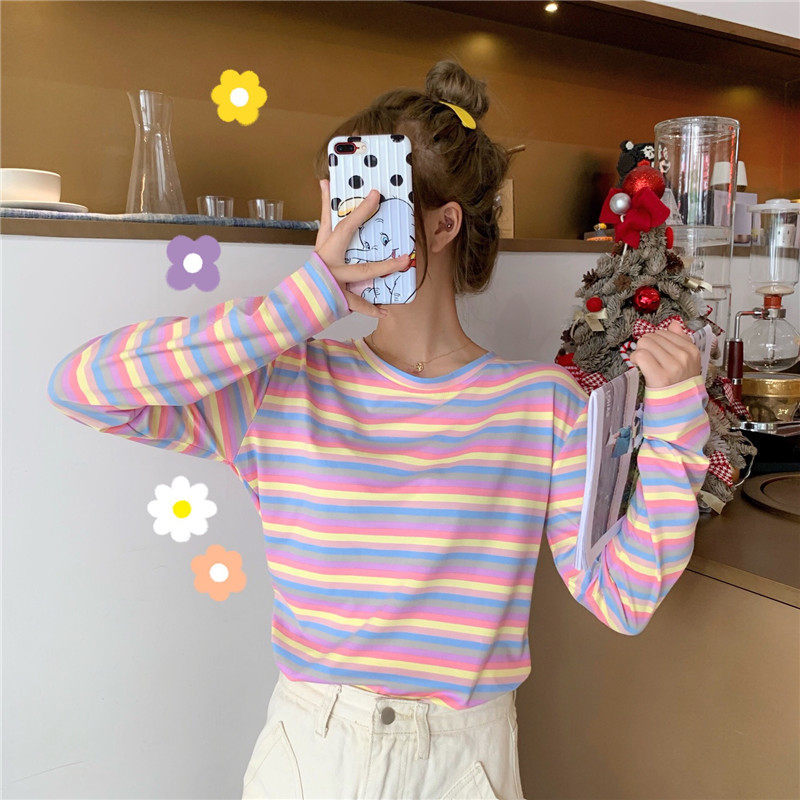 2021 New Striped Rainbow t Women's Spring Fall Loose Tops Shirt for the Female Size Large Neck T-shirt Yt50276 0OY3, As the picture
2021 New Striped Rainbow t Women's Spring Fall Loose Tops Shirt for the Female Size Large Neck T-shirt Yt50276 0OY3, As the picture