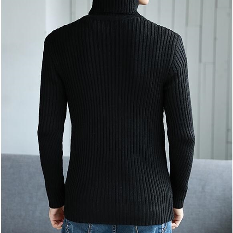 Men's Oversized Striped Turtleneck Sweater - Wool Blend, Casual Pullover, White