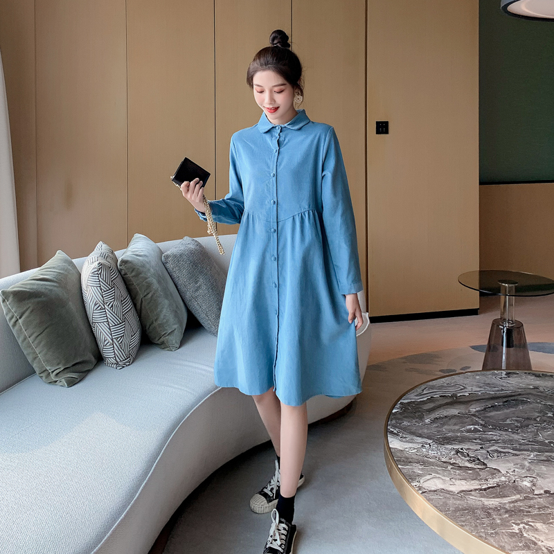 2056# Autumn Corduroy Maternity Long Blouses Long Sleeve Plus Size Loose Dress Clothes for Pregnant Women Casual Pregnancy Wear LJ201120