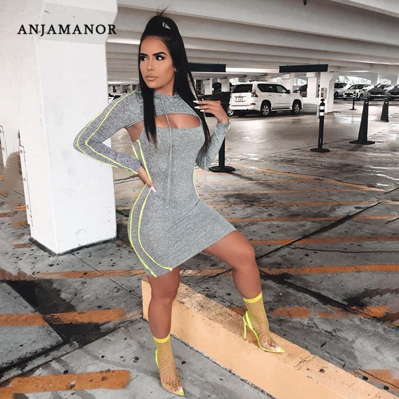 ANJAMANOR Clubwear Two Piece Set for Women Hoodie and Dress Matching Plus Size Sets Trendy Outfits Fall Winter D30-AF52 T200325