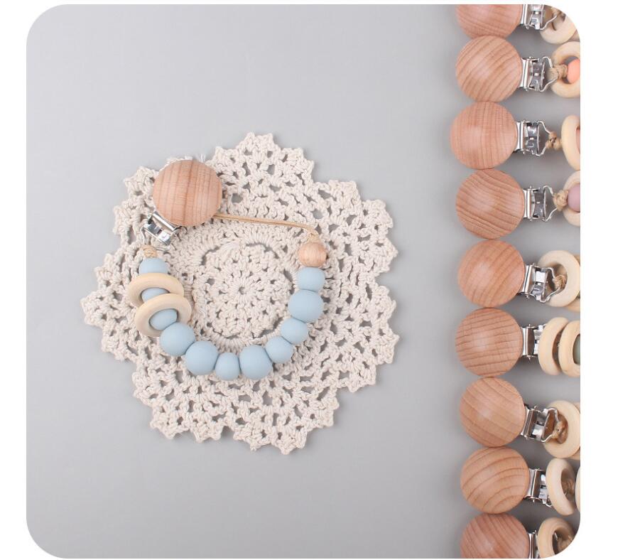 INS baby Safty Wooden Silicon Soothers & Teethers Circle Beads Ball Design Health Care Teething Pacifier Anti-drop Chain Infant Suitable For 0-3Months