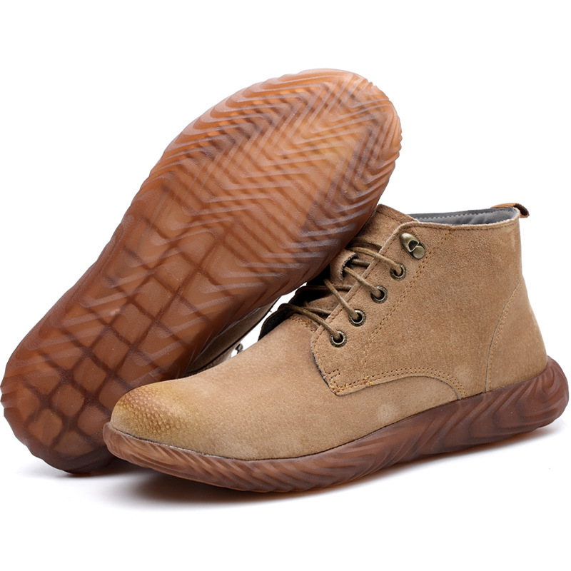 Genuine Leather Shoes Safety Work Boots Men Crazy Horse Steel Toe Boot Mens Fashion Desert Popular High Top Male