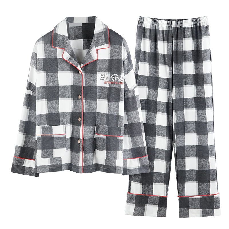 Spring and autumn long sleeve ladies pajamas Set & pure cotton winter thin cotton sleepwear suit plaid bedding nightwear suit 201113
