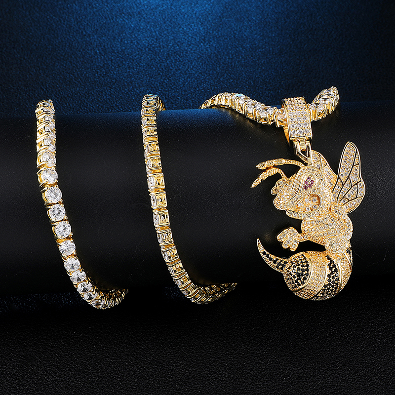 Hip Hop Iced Out Bling Cubic Zircon CZ Bean Necklaces &Pendants For Men Jewelry With Tennis Chain Y1130