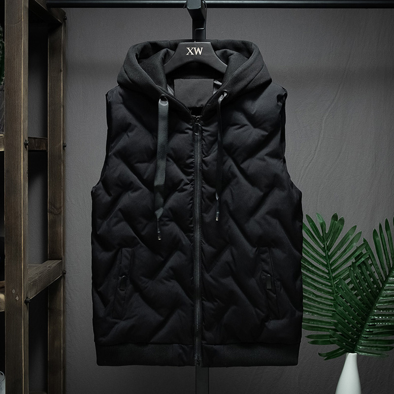 Winter Vest Men Casual Waterproof Warm Hooded Slash Pockets Sleeveless Coat Red Olive Black Color Plus Size 201120