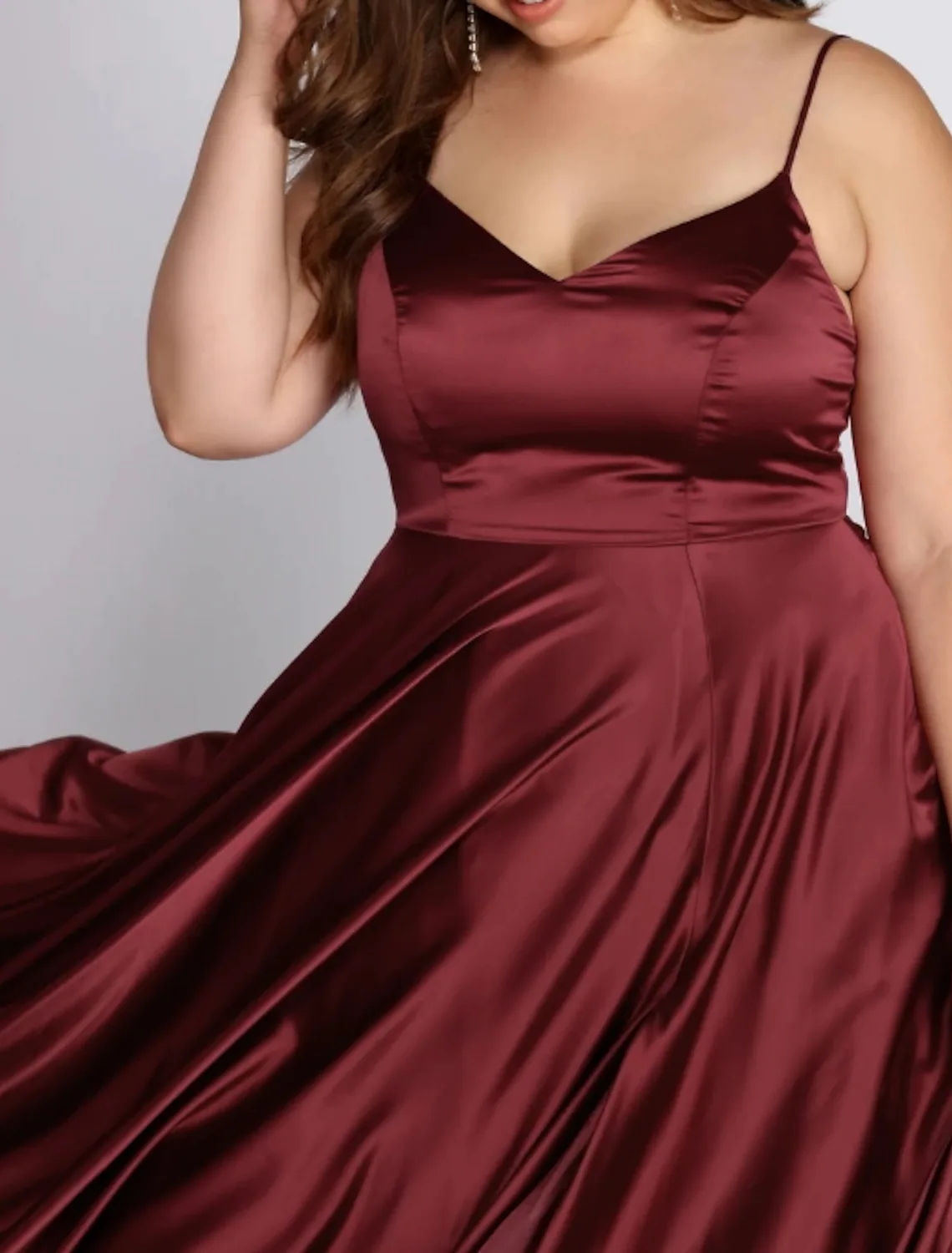 A-Line Plus Size Burgundy Engagement Evening Dress V Neck Sleeveless Split Floor Length Satin Formal Party Gown New Robes De Soirée Vestidos Feast 202