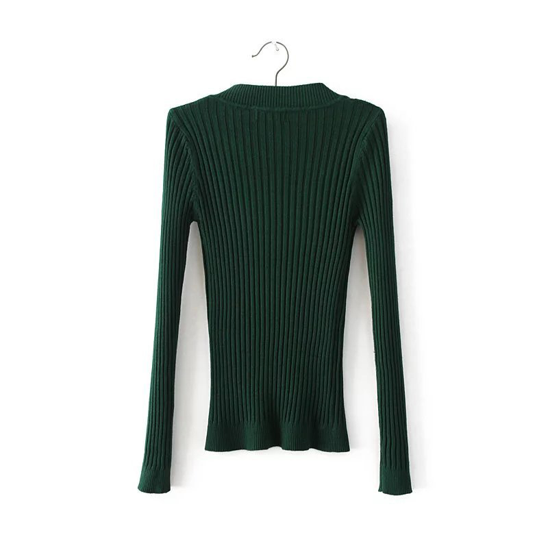 Spring Deep V Forest Green Pullovers Woman Stretch Knitted Sweater Women Elastic All Match Size Jumper Basic Tops C3554 201225