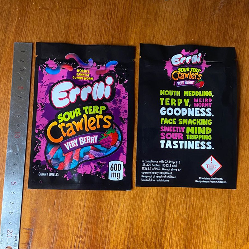 new Strawberry Errlli Sour terp Crawlers Bag 600mg Gummy Edibles packaging mylar bag very berry Smell proof Cookies california bags
new Strawberry Errlli Sour terp Crawlers Bag 600mg Gummy Edibles packaging mylar bag very berry Smell proof Cookies california bags