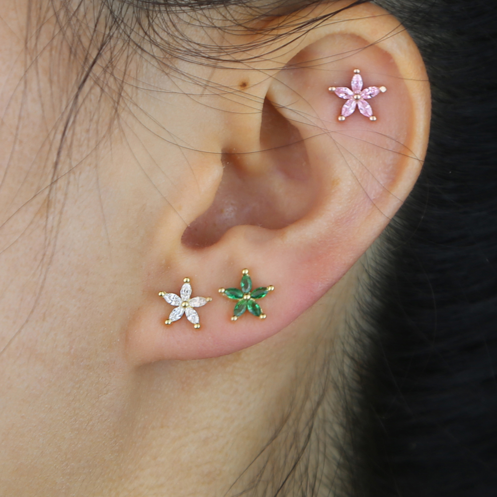 single stone stud earring 925 sterling silver birthstone color minimal classic dainty cute girl's multi piercing studs