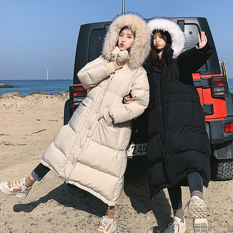Bella philosophy Long Down Cotton Coat Women Parka Casual Winter Jacket Loose Warm Thick Winter Padded Fur collar Lady Coats 201027
