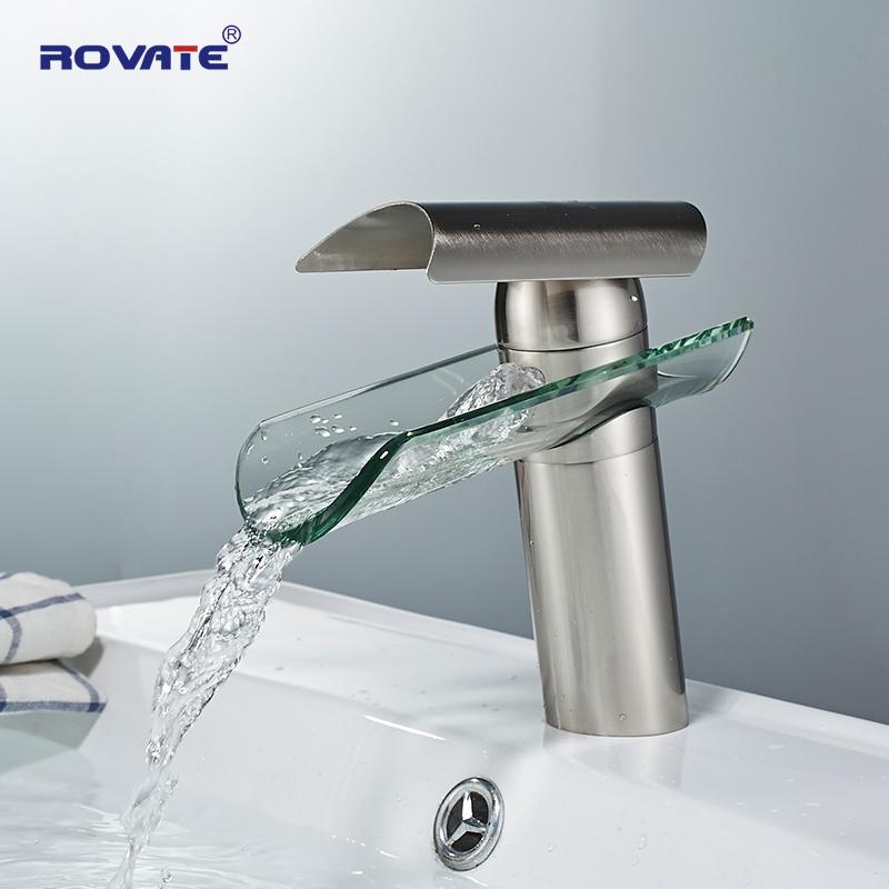 ROVATE Single Handle Waterfall Lavatory Bathroom Faucet Glass Spout, Hot and Cold Mixer Grane Brass Brushed nickel
ROVATE Single Handle Waterfall Lavatory Bathroom Faucet Glass Spout, Hot and Cold Mixer Grane Brass Brushed nickel